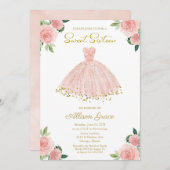 スウィート16招待状ゴールドフォイルピンク赤面ガウン 招待状 (正面/裏面)