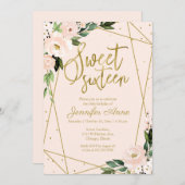 スウィート16招待状ゴールドフォイルピンク赤面フローラ 招待状 (正面/裏面)