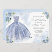 スウィート16招待状シルバーフォイルダスティブルーガウン 招待状 (正面/裏面)