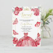 スウィート16招待状バタフライレッドドレスフローラ 招待状 (スタンド正面)