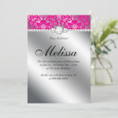 スウィート16招待状フローラダマスクホットピンクシルバー 招待状 (スタンド正面)