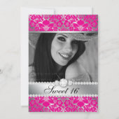 スウィート16招待状フローラダマスクホットピンクシルバー 招待状 (裏面)