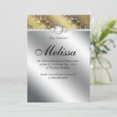 スウィート16招待状フローラダマスク金ゴールドシルバー 招待状 (スタンド正面)