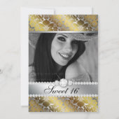 スウィート16招待状フローラダマスク金ゴールドシルバー 招待状 (裏面)