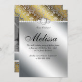 スウィート16招待状フローラダマスク金ゴールドシルバー 招待状 (正面/裏面)