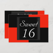 スウィート16招待状ブラックレッド 招待状 (正面/裏面)