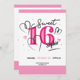 スウィート16招待状明るい赤紫色ピンク16誕生日 招待状