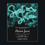 スウィート16日ティール（緑がかった色）ネオングローバジェット招待状<br><div class="desc">私祝たちの甘い16デザインとのスタイルであなたの特別な日！私たちのネオンインスパイアデザインは必ずピンクと黒の色合いの声明を作る。16歳になったことを皆に知らせる完璧な方法だ！</div>
