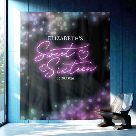 スウィート16日ネオンカラフルグロー背景 タペストリー