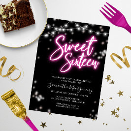 スウィート16日熱ピンクネオングローバジェット招待状