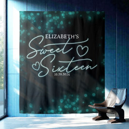 スウィート16日間ティール（緑がかった色）ネオングローバックドラック タペストリー