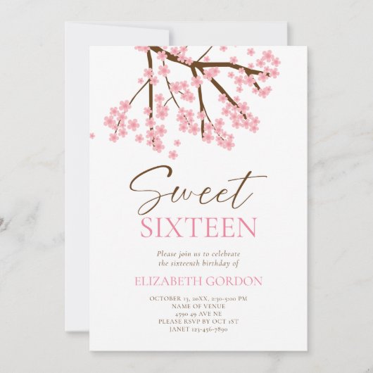 スウィート16春さくらんぼ花フローラ誕生日 招待状 (正面)