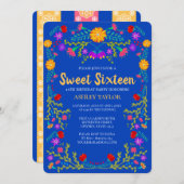 スウィート16王室のブルーフィエスタフラワーズ16誕生日 招待状 (正面/裏面)