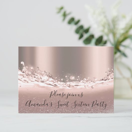 スウィート16番目のパーティーバラ金ゴールドグリッターブライダルシャワー 招待状 (スタンド正面)