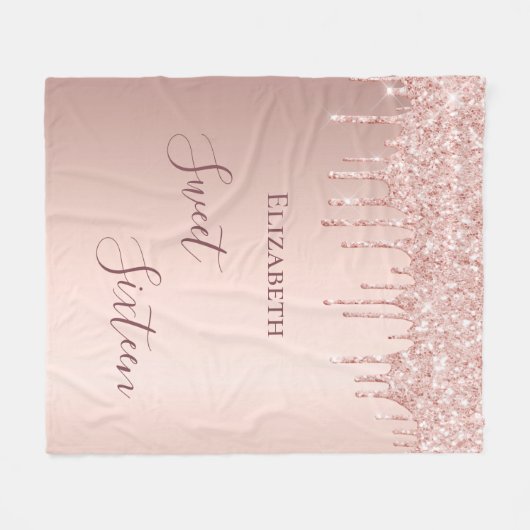 スウィート16番目の1610代の女の子16バラ金ゴールドグリッター フリースブランケット (正面(横))