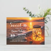 スウィート16白熱［赤熱］光を放つメイスンジャールサンセットビーチ誕生日 招待状 (スタンド正面)