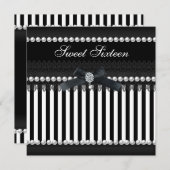 スウィート16白黒ストライプパールレース 招待状 (正面/裏面)