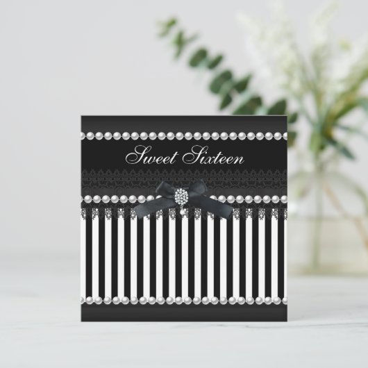 スウィート16白黒ストライプパールレース 招待状 (スタンド正面)