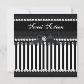 スウィート16白黒ストライプパールレース 招待状 (正面)