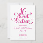 スウィート16白&ホットピンク誕生日パーティー 招待状 (正面)