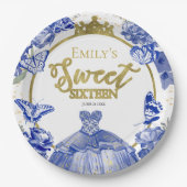 スウィート16紙プレートバタフライ王室のブルードレス ペーパープレート (正面)