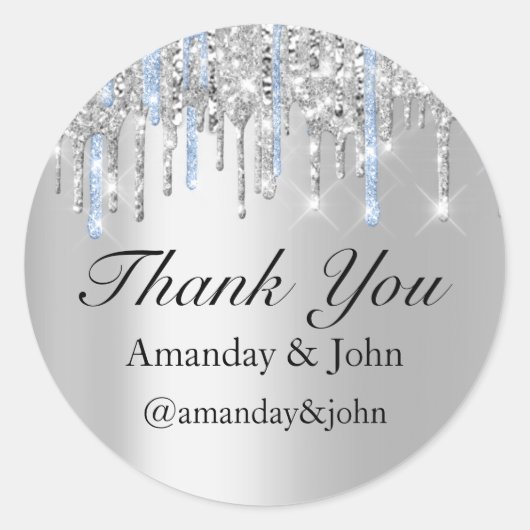 スウィート16結婚式の引き出物ブライダル感謝していブルーシルバー ラウンドシール (正面)