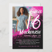 スウィート16絵を描（ばちゃばちゃ）跳ねるフォト誕生日招待状 招待状 (正面)
