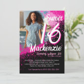 スウィート16絵を描（ばちゃばちゃ）跳ねるフォト誕生日招待状 招待状 (スタンド正面)