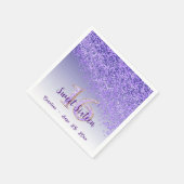 スウィート16落下パープルグリッター&モノグラム スタンダードカクテルナプキン (角)