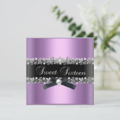 スウィート16薄紫ピンクブラックシルバーフローラ 招待状 (スタンド正面)