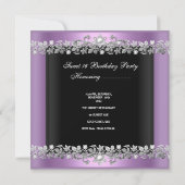 スウィート16薄紫ピンクブラックシルバーフローラ 招待状 (裏面)