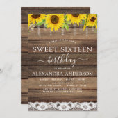 スウィート16誕生日ひまわり素朴ファームハウス 招待状 (正面/裏面)