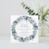 スウィート16誕生日ほこりっぽいブルーフラワーリース 招待状 (スタンド正面)