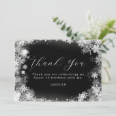 スウィート16誕生日ウィンターワンダーランドスノーフレーク サンキューカード (スタンド正面)