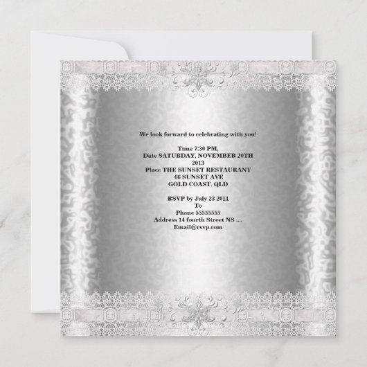 スウィート16誕生日エレガントシルバーホワイトフローラ2 招待状 (裏面)