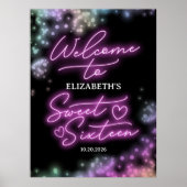 スウィート16誕生日カラフルネオングローウェルカムサイン ポスター (正面)