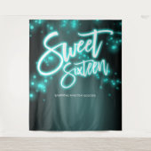 スウィート16誕生日カラフルネオングローダークバックグラウンド タペストリー (正面)