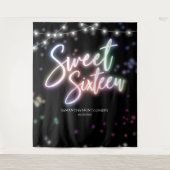 スウィート16誕生日カラフルネオングローダークバックグラウンド タペストリー (正面)