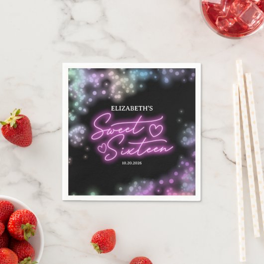 スウィート16誕生日カラフルネオングローダークパーティー スタンダードカクテルナプキン (インサイチュ)