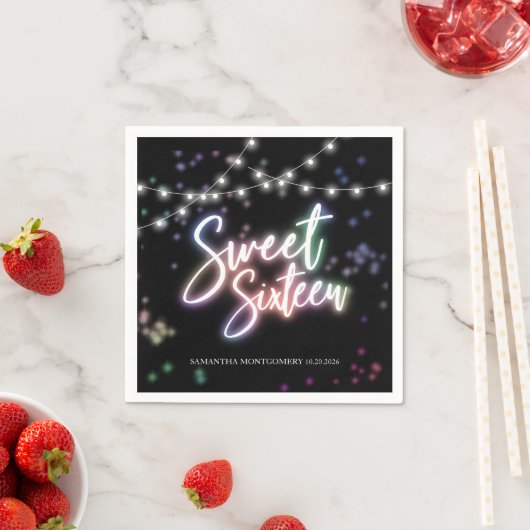 スウィート16誕生日カラフルネオングローダークパーティー スタンダードカクテルナプキン (インサイチュ)