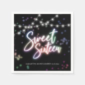 スウィート16誕生日カラフルネオングローダークパーティー スタンダードカクテルナプキン (正面)