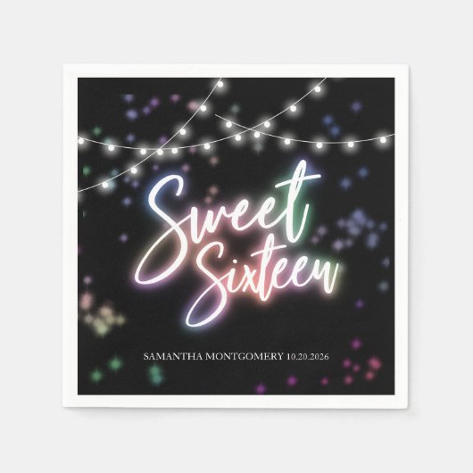 スウィート16誕生日カラフルネオングローダークパーティー スタンダードカクテルナプキン (正面)