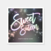 スウィート16誕生日カラフルネオングローダークパーティー スタンダードカクテルナプキン (正面)