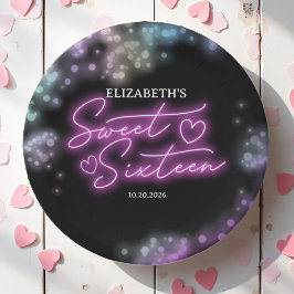 スウィート16誕生日カラフルネオングローダークパーティー ペーパープレート