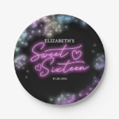 スウィート16誕生日カラフルネオングローダークパーティー ペーパープレート (正面)