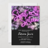 スウィート16誕生日カラフルネオングローダークパーティー 招待状 (正面)