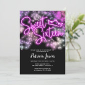 スウィート16誕生日カラフルネオングローダークパーティー 招待状 (スタンド正面)