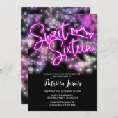 スウィート16誕生日カラフルネオングローダークパーティー 招待状 (正面/裏面)