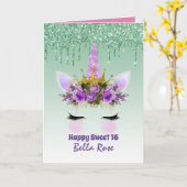 スウィート16誕生日カードパーソナライズされたかわいいユニコーン カード (黄色い花)