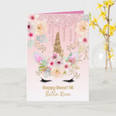 スウィート16誕生日カードパーソナライズされたかわいいユニコーン カード (黄色い花)